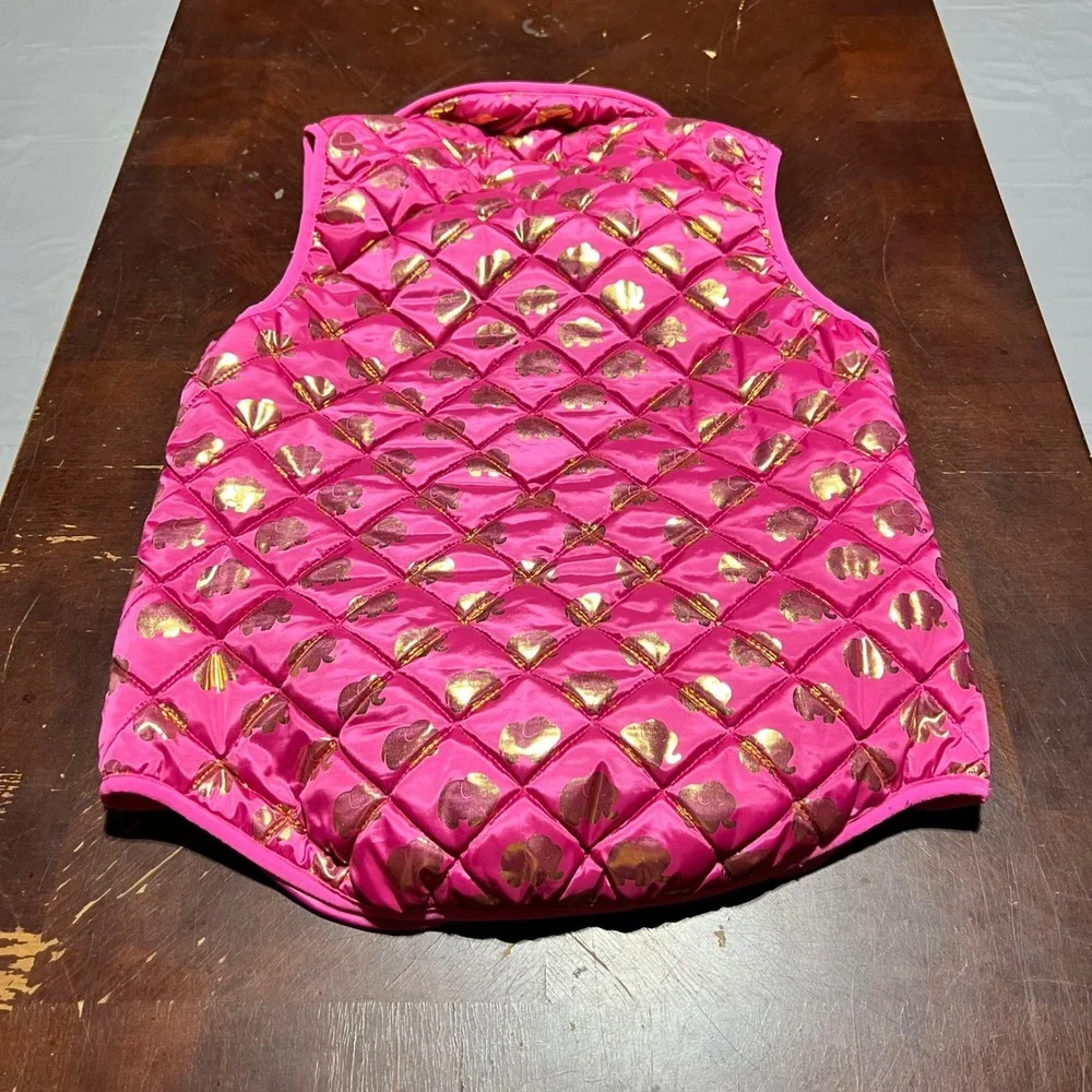 Simply Southern Womens Hot Pink Gold Elephant Quilted Puffer Vest Size Medium